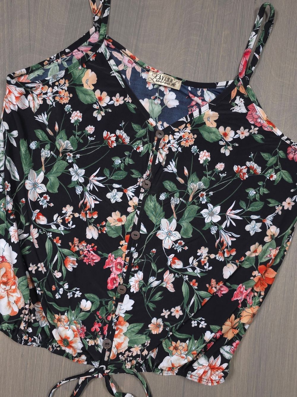 Lavish Black Floral Button-Front Camisole
